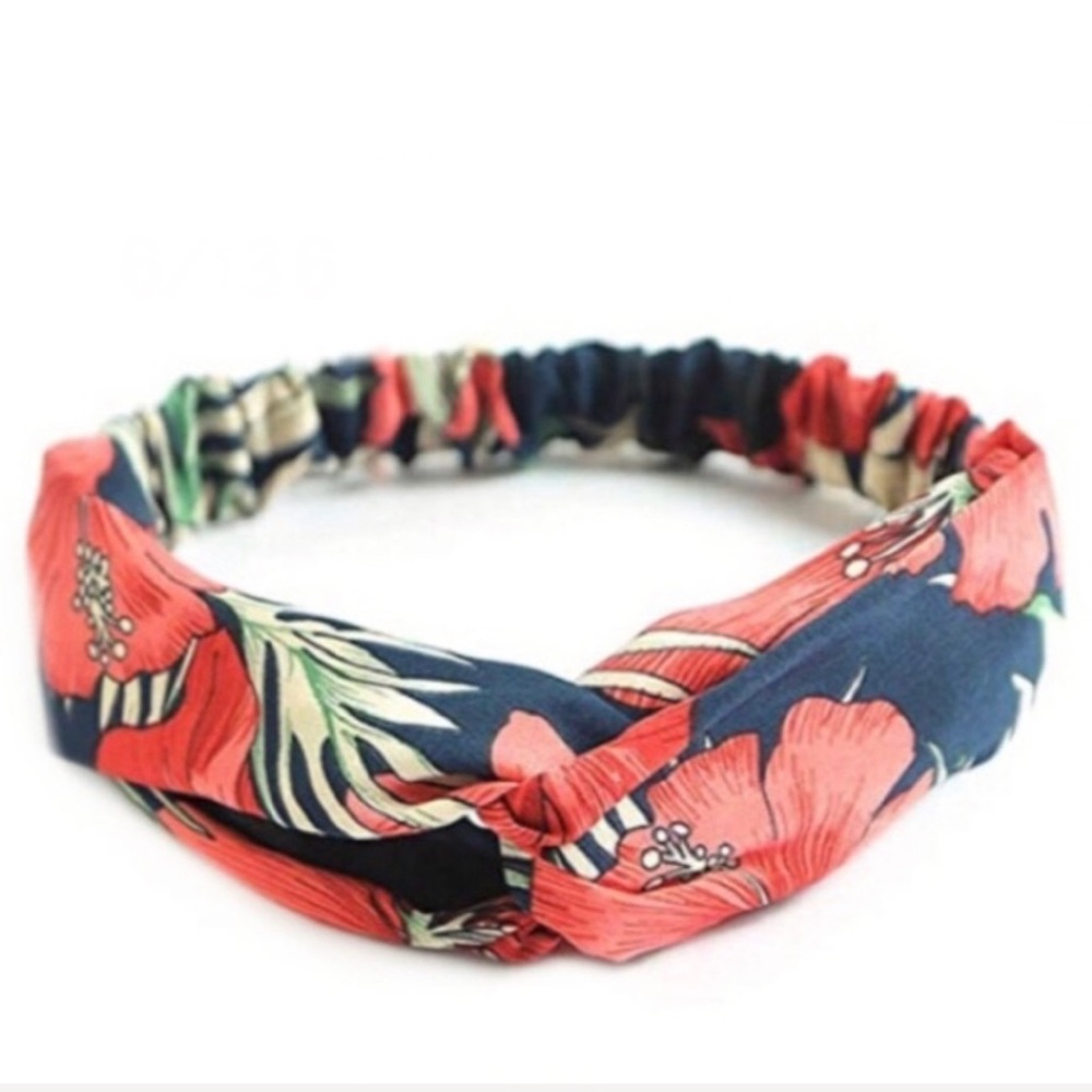 Blue Tropical Print Boho Twist Headband
